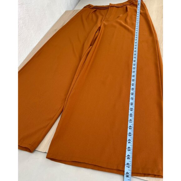 NWT Pretty Little Thing Rust Pleat Detail Wide Leg Trouser 16/Polished Boho Chic - Picture 9 of 13